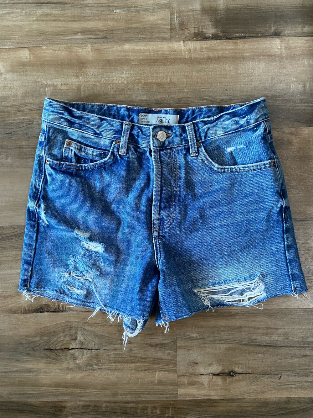Topshop Moto Ashley Distressed Blue Denim Cutoff Shorts